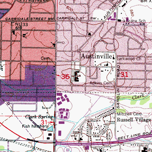 Topographic Map of Austinville Elementary School, AL