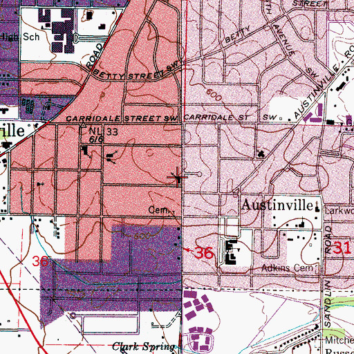Topographic Map of Austinville Methodist Church, AL