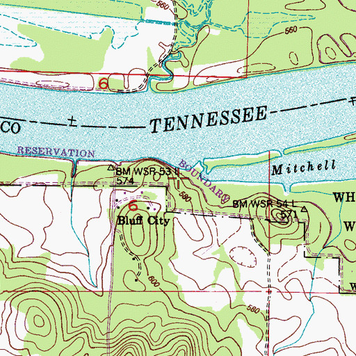 Topographic Map of Bluff City Landing (historical), AL