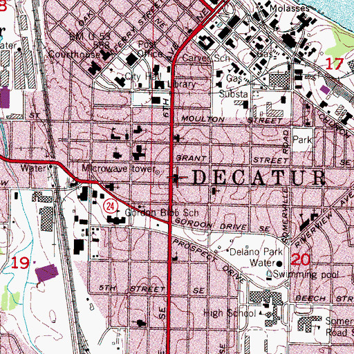 Topographic Map of Central Methodist Church, AL