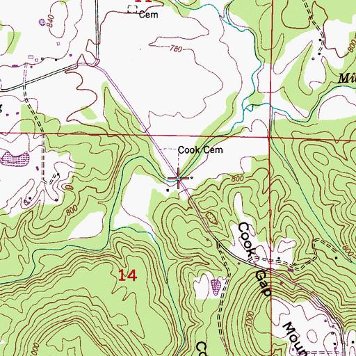 Topographic Map of Cook Bridge, AL