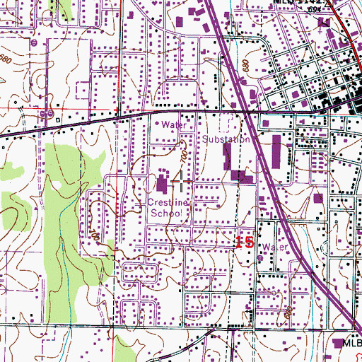 Topographic Map of Crestline Elementary School, AL