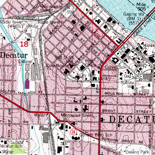 Topographic Map of Decatur City Hall, AL