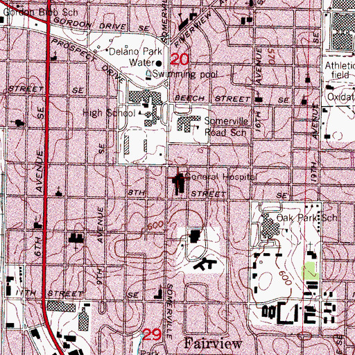 Topographic Map of Decatur General Hospital, AL