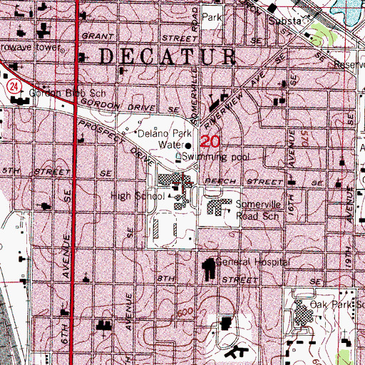 Topographic Map of Decatur High School, AL