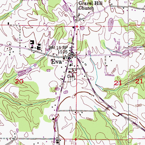 Topographic Map of Eva Cemetery, AL