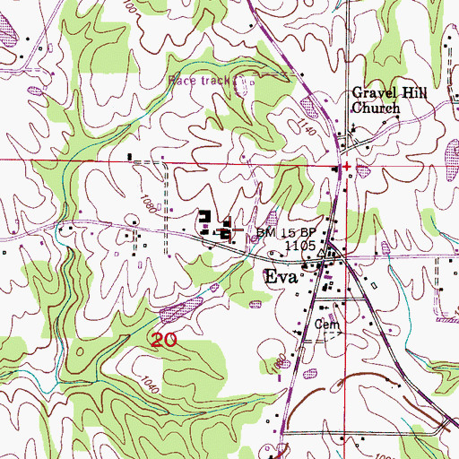 Topographic Map of Eva High School, AL