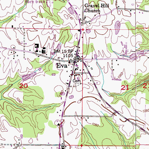 Topographic Map of Eva United Methodist Church, AL