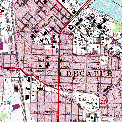 Topographic Map of First Church of Christ Science, AL