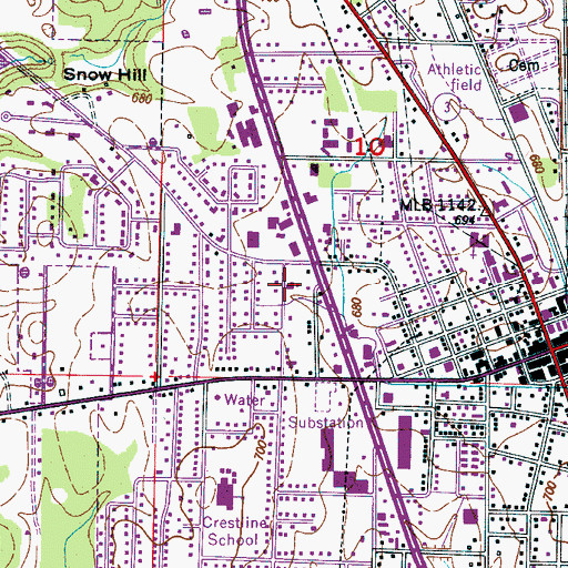 Topographic Map of First Presbyterian Church, AL