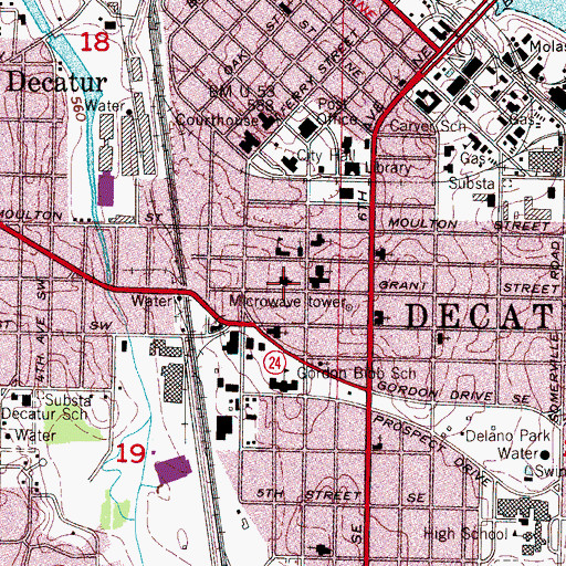 Topographic Map of Grant Street Church of Christ, AL