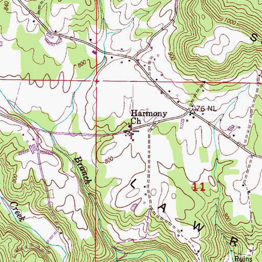 Topographic Map of Harmony Cemetery, AL