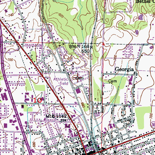Topographic Map of Hartselle Memory Gardens, AL