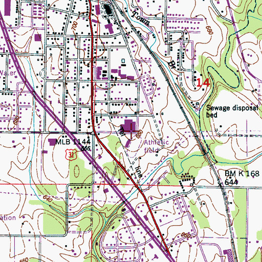 Topographic Map of Hartselle Junior High School, AL