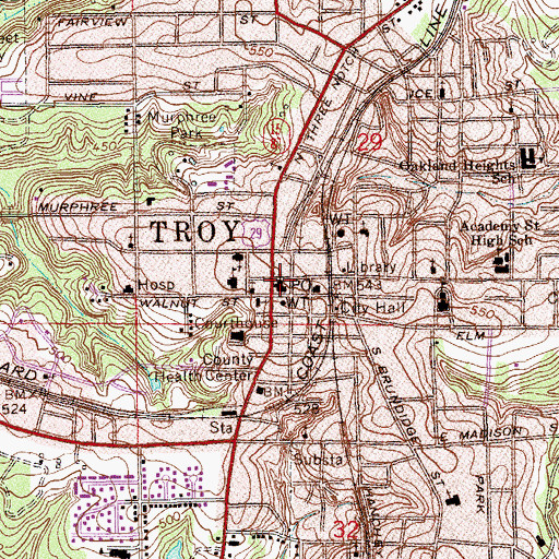 Topographic Map of First Methodist Church, AL