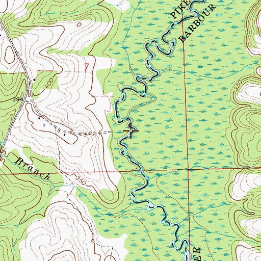 Topographic Map of Lawsons Bridge (historical), AL