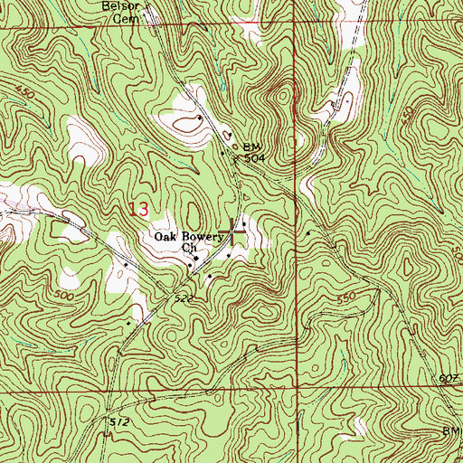 Topographic Map of Oak Bowery, AL