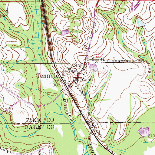 Topographic Map of Tennille Church, AL