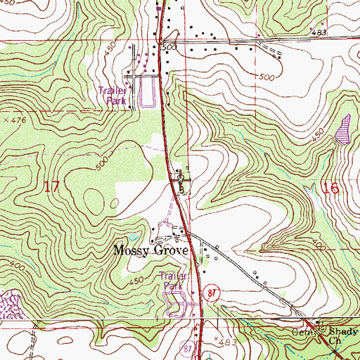 Topographic Map of Mossy Grove Cemetery, AL