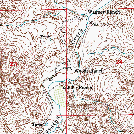 Topographic Map of Woods Ranch, AZ