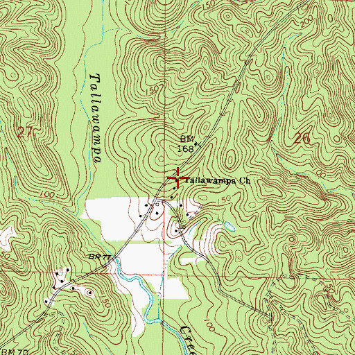 Topographic Map of Tallawampa Baptist Church, AL