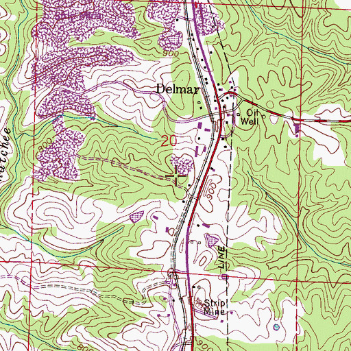 Topographic Map of Delmar Mine, AL