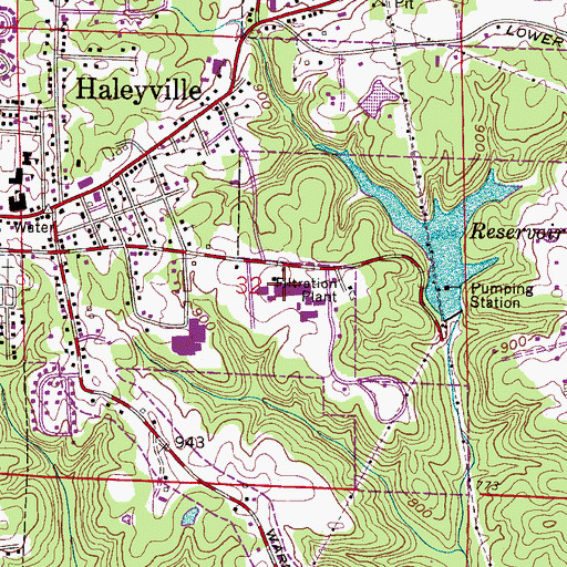 Topographic Map of Haleyville High School, AL