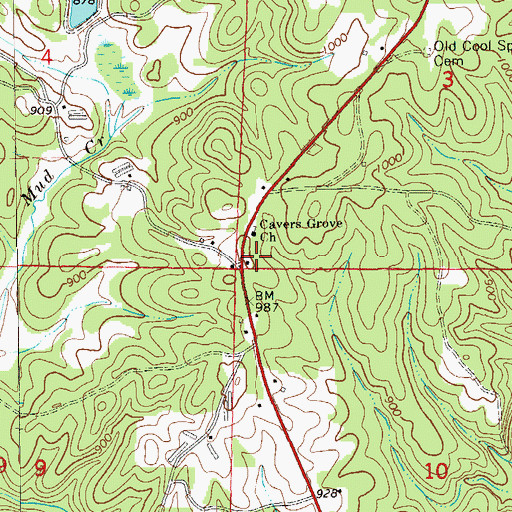 Topographic Map of Cavers Grove, AL