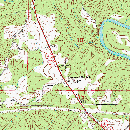Topographic Map of Lewis Church, AL
