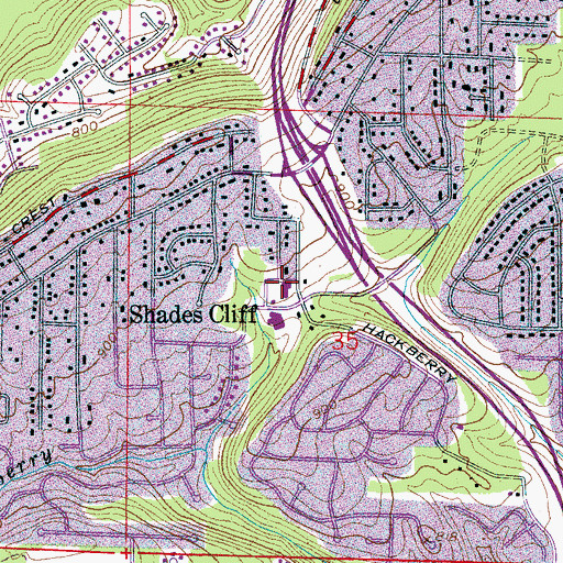 Topographic Map of Shades Mountain Bible Church, AL