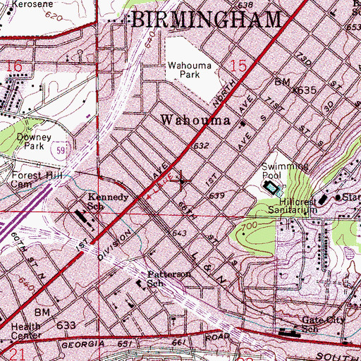 Topographic Map of Sixtyseventh Street United Methodist Church (historical), AL