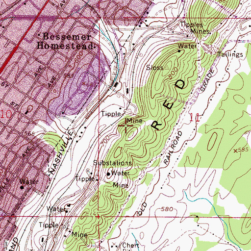 Topographic Map of Sloss Mines, AL