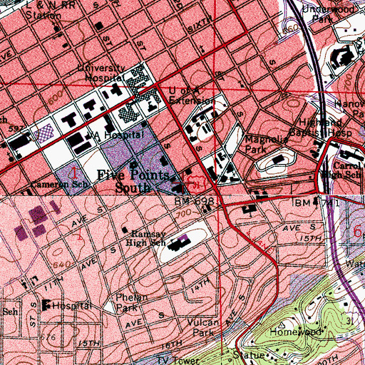 Topographic Map of Southside Baptist Church, AL