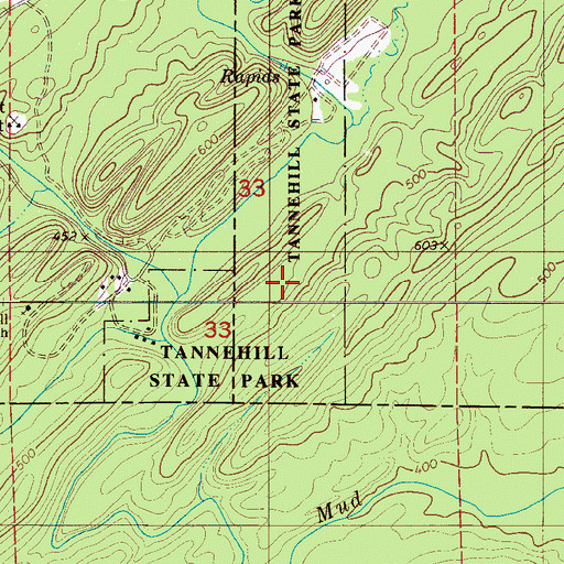 Topographic Map of Tannehill State Park, AL