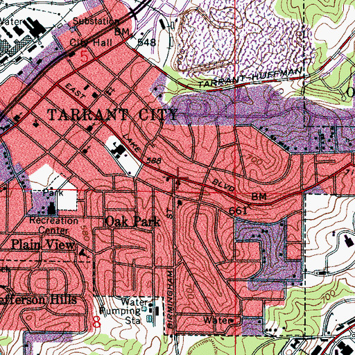 Topographic Map of Tarrant Rock Methodist Church, AL