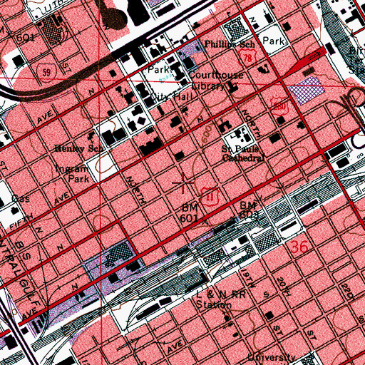 Topographic Map of The Magic Place Shopping Center, AL