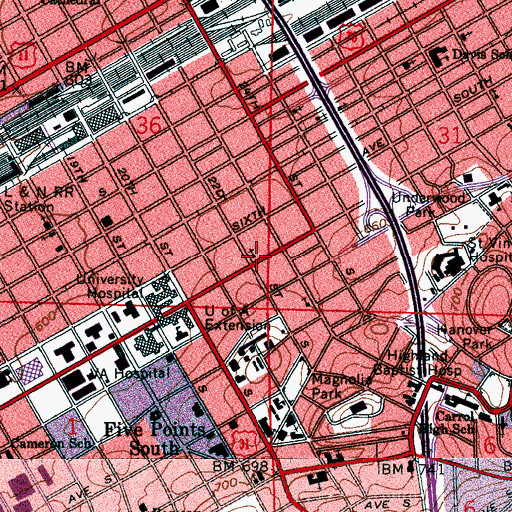 Topographic Map of Third Presbyterian Church, AL