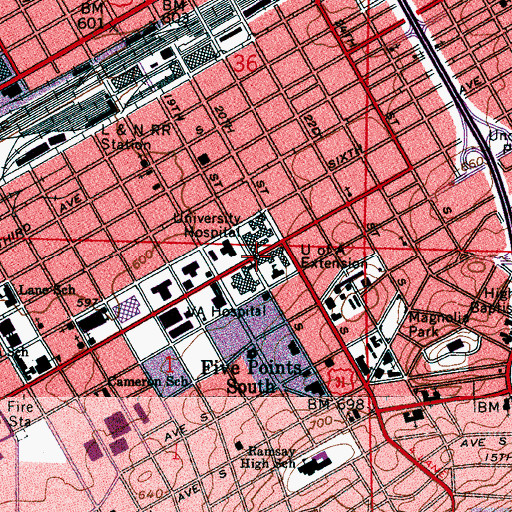 Topographic Map of University of Alabama Medical Center, AL