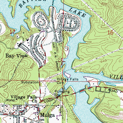 Topographic Map of Village Falls, AL