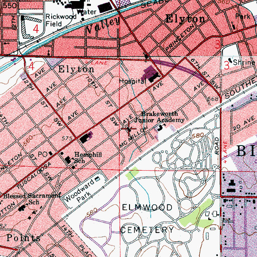 Topographic Map of Vine Street Presbyterian Church, AL
