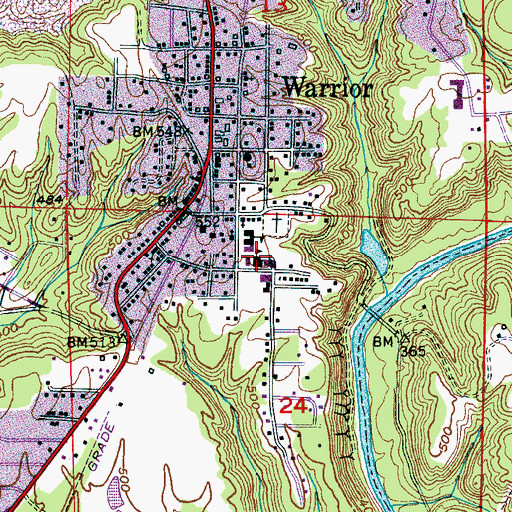 Topographic Map of Warrior High School, AL