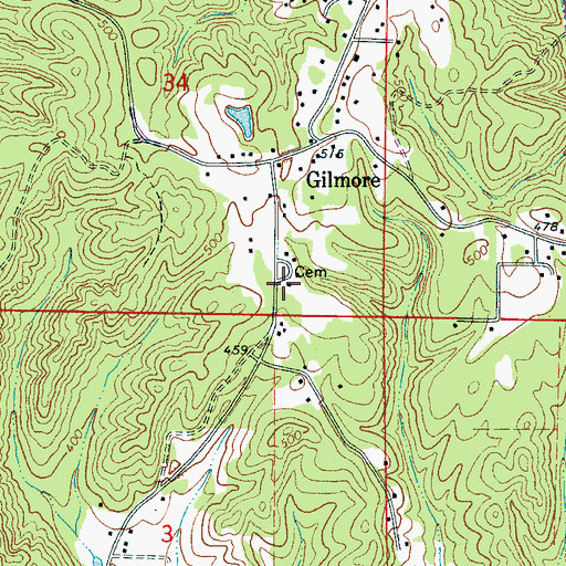 Topographic Map of Weaver Cemetery, AL