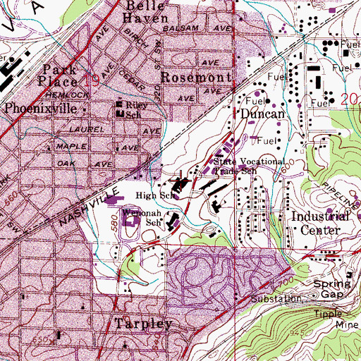 Topographic Map of Wenonah High School, AL