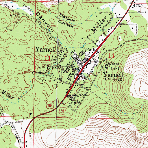 Topographic Map of Yarnell, AZ