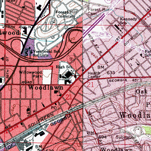 Topographic Map of Woodlawn Presbyterian Church, AL