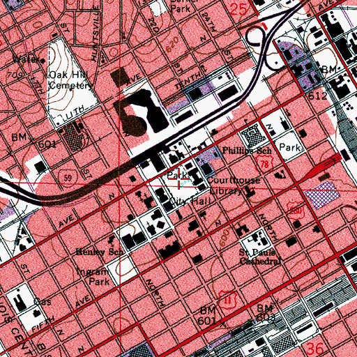 Topographic Map of Woodrow Wilson Park, AL