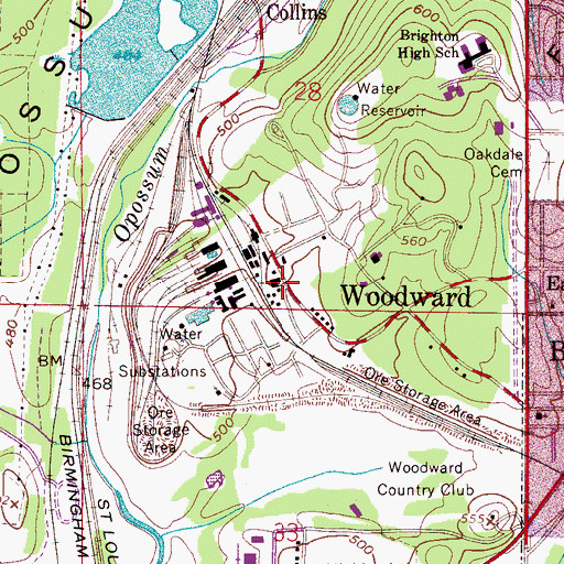 Topographic Map of Woodward Elementary School (historical), AL