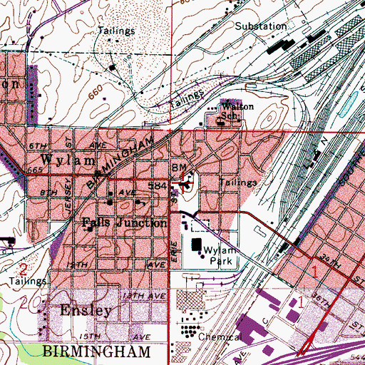 Topographic Map of Wylam Elementary School, AL