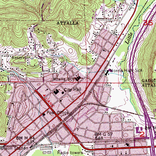 Topographic Map of Attalla Elementary School, AL