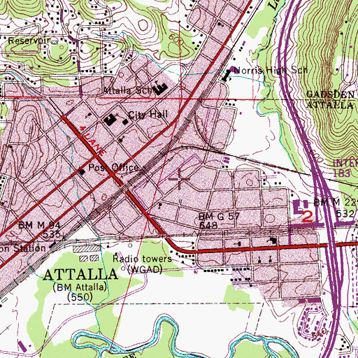 Topographic Map of Attalla Grammar School (historical), AL